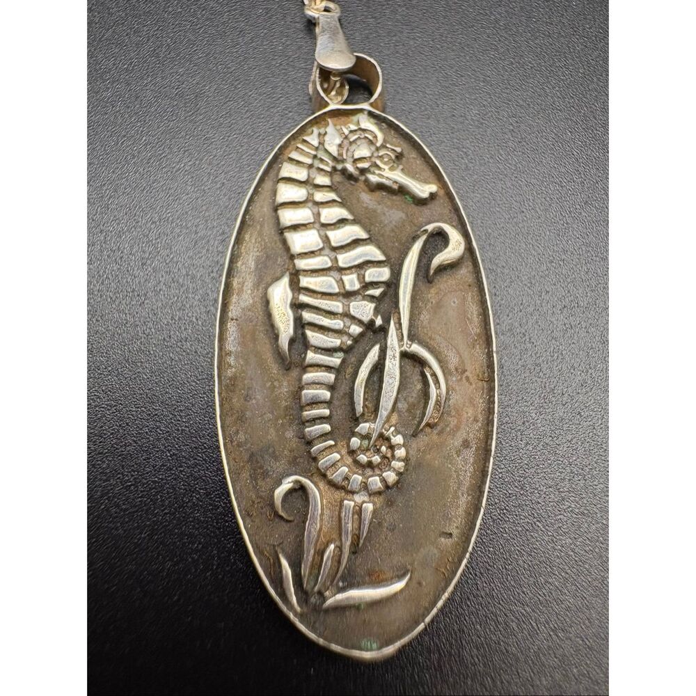 Sterling Silver Sea Horse Pendant Necklace, 18” NEW, Made in USA, Handmade